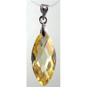 Cubic Zirconia pendant, golden, 10x22mm