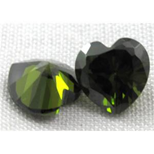 Cubic Zirconia heart diamond, dark-olive, 10x10mm