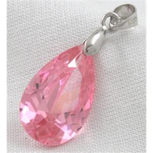 Cubic Zirconia drip diamond pendant, pink, 12x20mm
