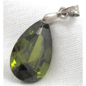 Cubic Zirconia drip diamond pendant, olive, 12x20mm