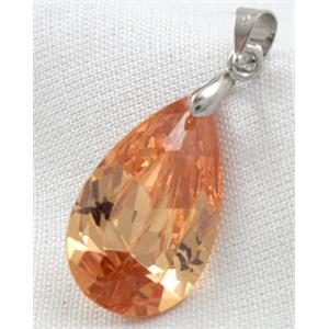 Cubic Zirconia drip diamond pendant, orange, 12x20mm