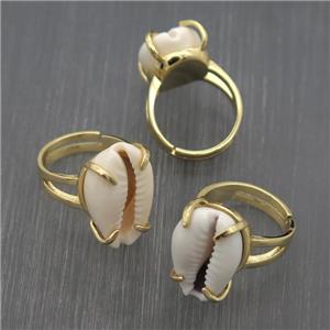 white Conch Shell Rings, gold plated, approx 12-20mm