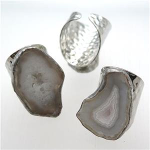 Agate Druzy Rings, platinum plated, approx 20-30mm, 20mm dia