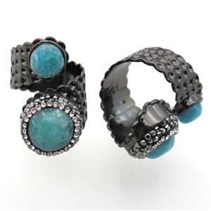 Amazonite Ring paved rhinestone, copper, platinum plated, approx 10mm, 14mm, 20mm dia