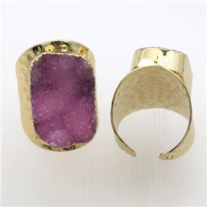hotpink Agate Druzy Rings, copper, gold plated, approx 20-30mm, 20mm dia