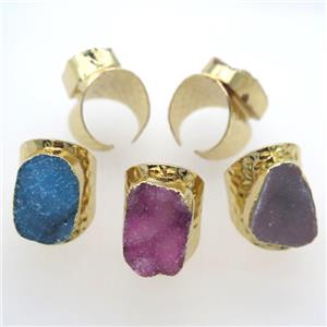 mixed color Agate Druzy Rings, copper, gold plated, approx 20-30mm, 20mm dia