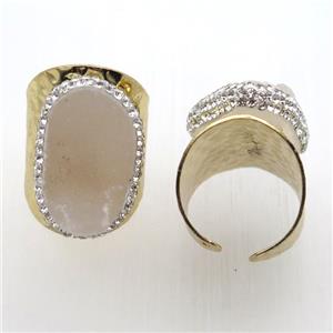 Agate Druzy Rings paved rhinestone, copper, gold plated, approx 20-35mm, 20mm dia
