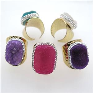 mix color Agate Druzy Rings paved rhinestone, copper, gold plated, approx 20-35mm, 20mm dia