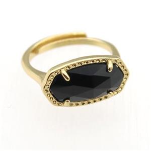 black Onyx Agate Ring, copper, resizable, gold plated, approx 7-14mm, 17mm dia