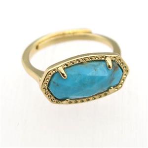 blue Turquoise Rings, copper, gold plated, approx 7-14mm, 17mm dia