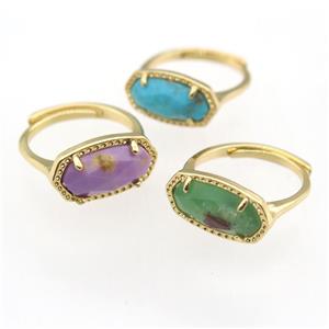 mixed gemstone Rings, copper, resizable, gold plated, approx 7-14mm, 17mm dia