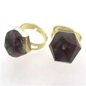 purple fluorite Ring, copper, gold plated, approx 18mm, 18m dia