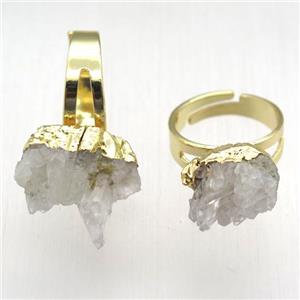 Clear quartz cluster Ring, copper, gold plated, approx 12-18mm, 18mm dia
