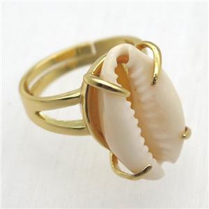 white Conch shell Ring, copper, gold plated, approx 15-20mm