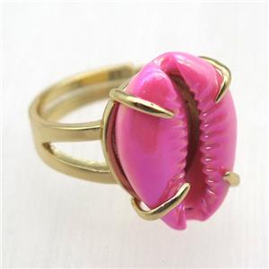 hotpink Conch shell Ring, copper, gold plated, approx 15-20mm