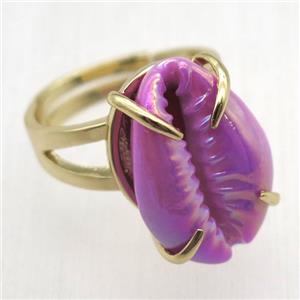 purple Conch shell Ring, copper, gold plated, approx 15-20mm