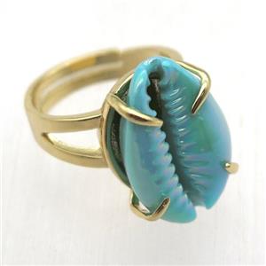blue Conch shell Ring, copper, gold plated, approx 15-20mm