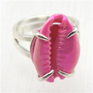 hotpink Conch shell Ring, copper, silver plated, approx 15-20mm