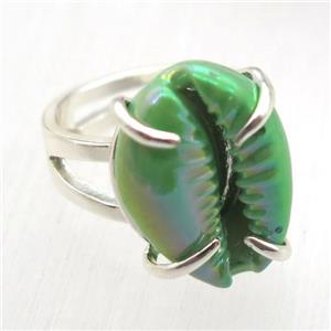 green Conch shell Ring, copper, silver plated, approx 15-20mm