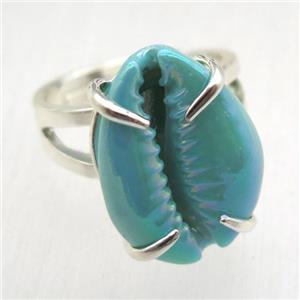 blue Conch shell Ring, copper, silver plated, approx 15-20mm
