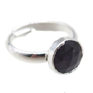 black Onyx agate Rings, circle, silver plated, approx 10mm, 20mm dia