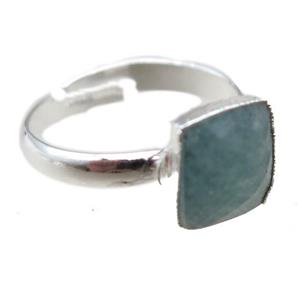 Amazonite Rings, square, silver plated, approx 10mm, 20mm dia