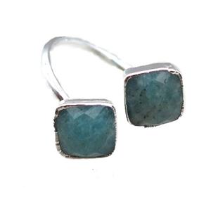 Amazonite Rings, square, silver plated, approx 8mm, 20mm dia