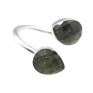 Labradorite Rings, silver plated, approx 8x10mm, 20mm dia