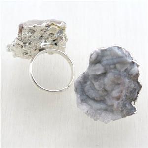 Solar Agate Druzy Ring, silver plated, approx 20-35mm