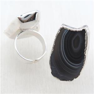 Botswana Agate Ring, silver plated, approx 20-35mm