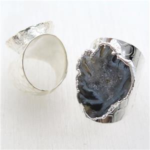 Agate Druzy Ring, silver plated, approx 20-35mm