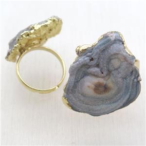 Solar Agate Druzy Ring, gold plated, approx 20-35mm