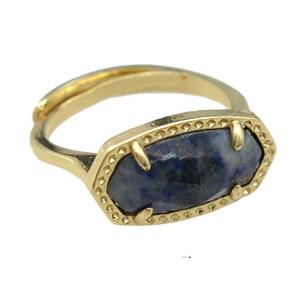copper Rings with Lapis, resizable, gold plated, approx 7-14mm, 17mm dia