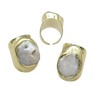 Copper Ring With Pearl Gold Plated, approx 15-20mm, 20-30mm, 18mm dia