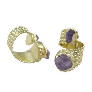 Copper Ring With Amethyst Gold Plated, approx 10-16mm, 20mm dia