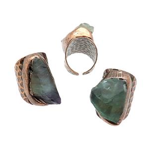 Copper Ring With Green Fluorite Antique Red, approx 20-30mm, 18mm dia