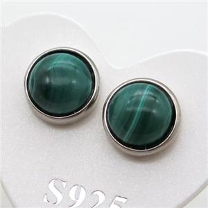 Sterling Silver Stud Earring with malachite, approx 8mm dia
