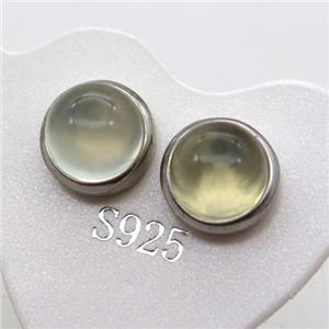 Sterling Silver Stud Earring with prehnite, approx 8mm dia