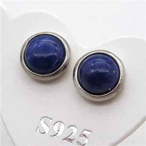 925 Sterling Silver Stud Earring with Lapis Lazuli, approx 8mm dia