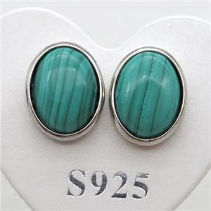 Sterling Silver Stud Earring with Malachite, approx 8x10mm