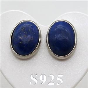 Sterling Silver Stud Earring with Lapis, approx 8x10mm