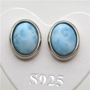 Sterling Silver Stud Earring with blue Larimar, approx 8x10mm