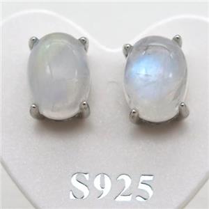 Sterling Silver Stud Earring with moonstone, approx 5x7mm
