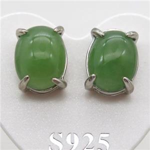 Sterling Silver Stud Earring with green Jadeite, approx 7x9mm