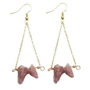 Pink Rhodonite Hook Earring Gold Plated, approx 10-14mm
