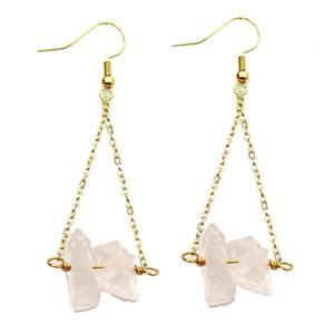 Pink Rose Quartz Hook Earring Gold Plated, approx 10-14mm