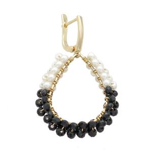 White Black Crystal Glass Copper Latchback Earring Gold Plated, approx 3mm, 30-35mm, 12-16mm