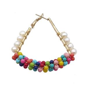 Multicolor Pearlized Glass Copper Latchback Earring White Pearl Gold Plated, approx 3mm, 5mm, 50mm