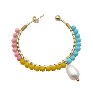 Mixcolor Pearlized Glass Copper Stud Earring Pearl Gold Plated, approx 3mm, 7-10mm, 45mm dia
