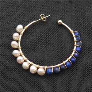 Pearl Copper Stud Earring With Blue Lapis Gold Plated, approx 3mm, 5mm, 45mm dia